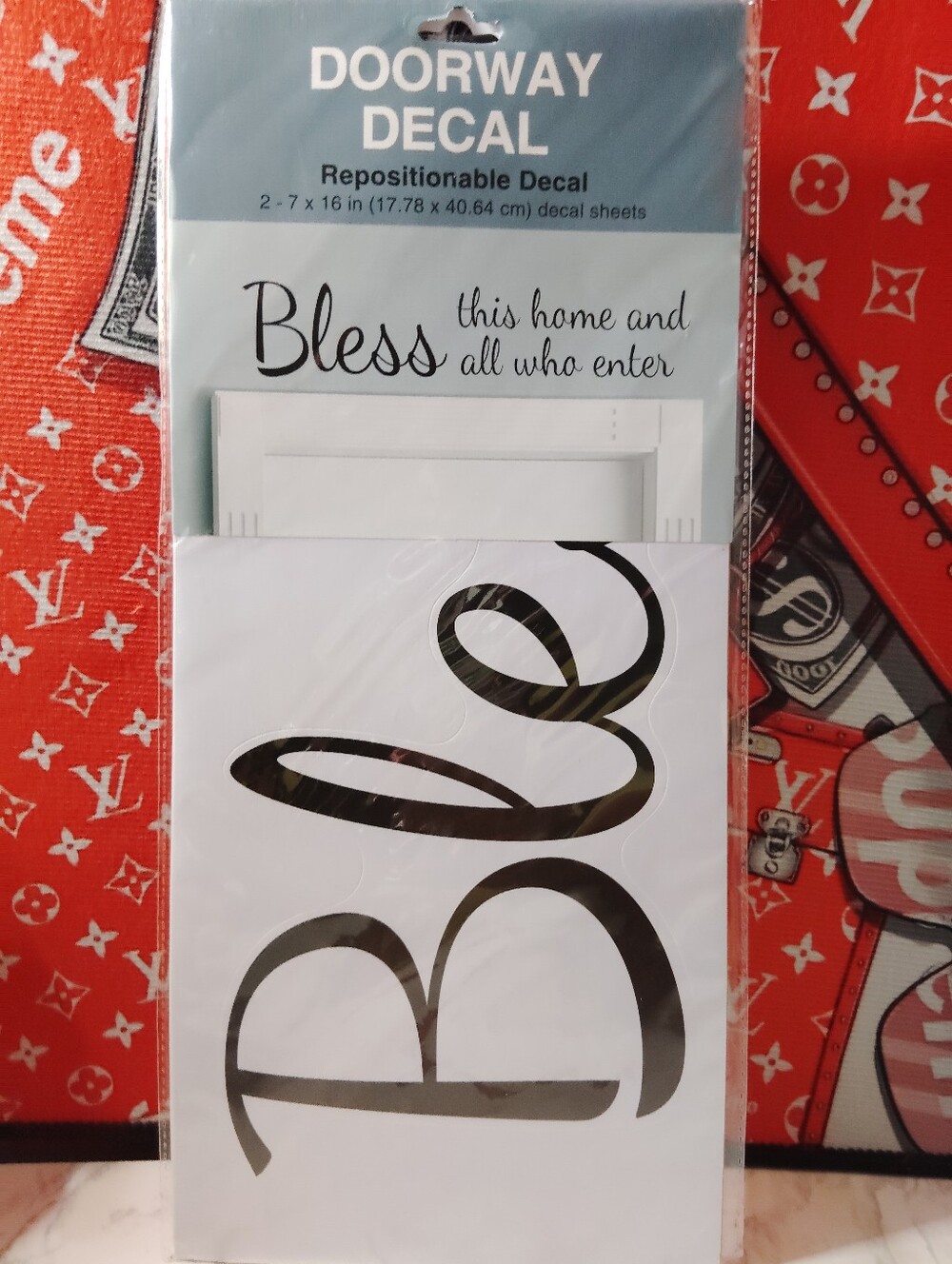 Doorway Decal "Bless this home and all who enter" - Black Script